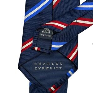 Charles Tyrwhitt Silk Tie Mens Red White Blue Striped 58" USA Designer‎ Classic
